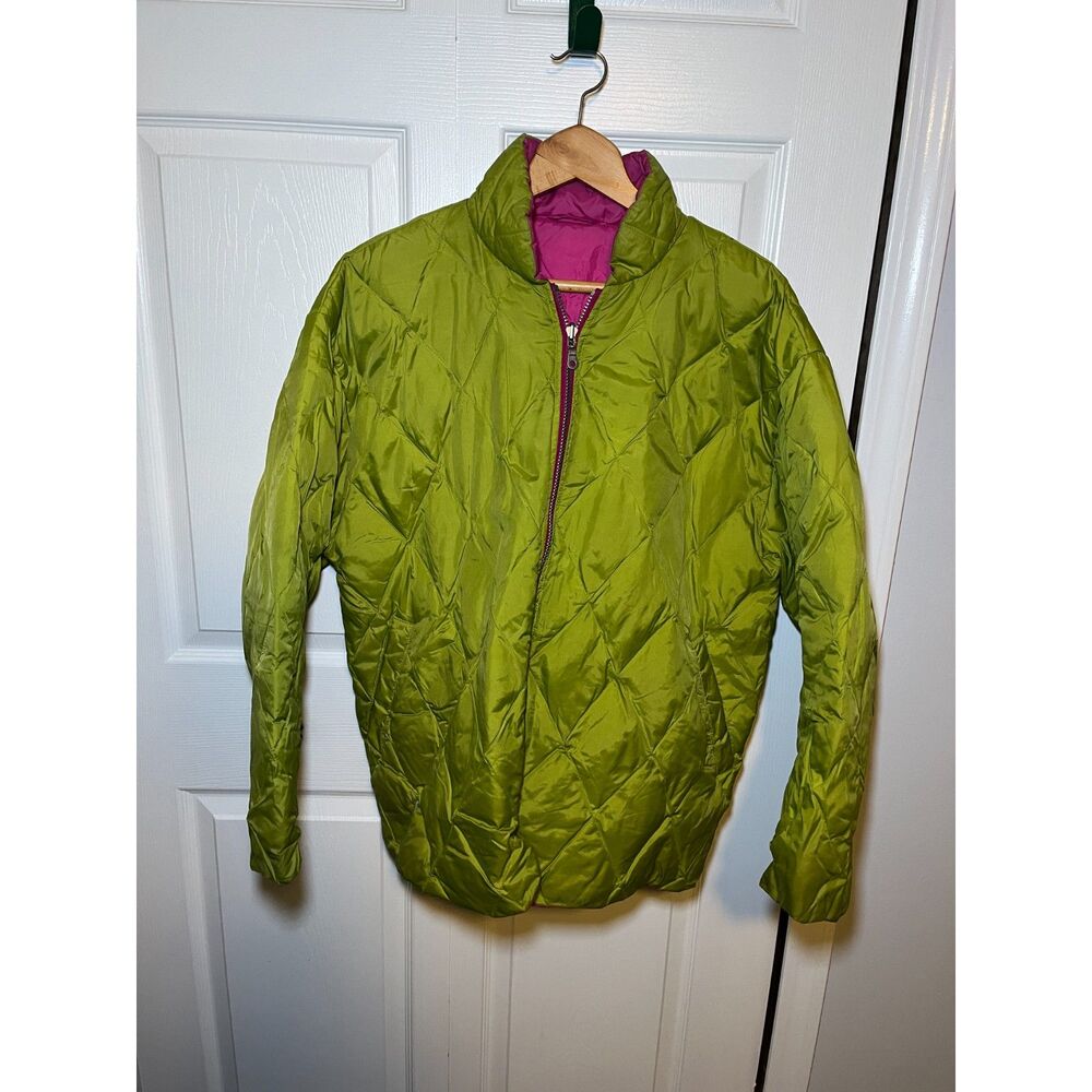 Mulberry Street Green Quilted Puffer Jacket Womens Medium Reversible